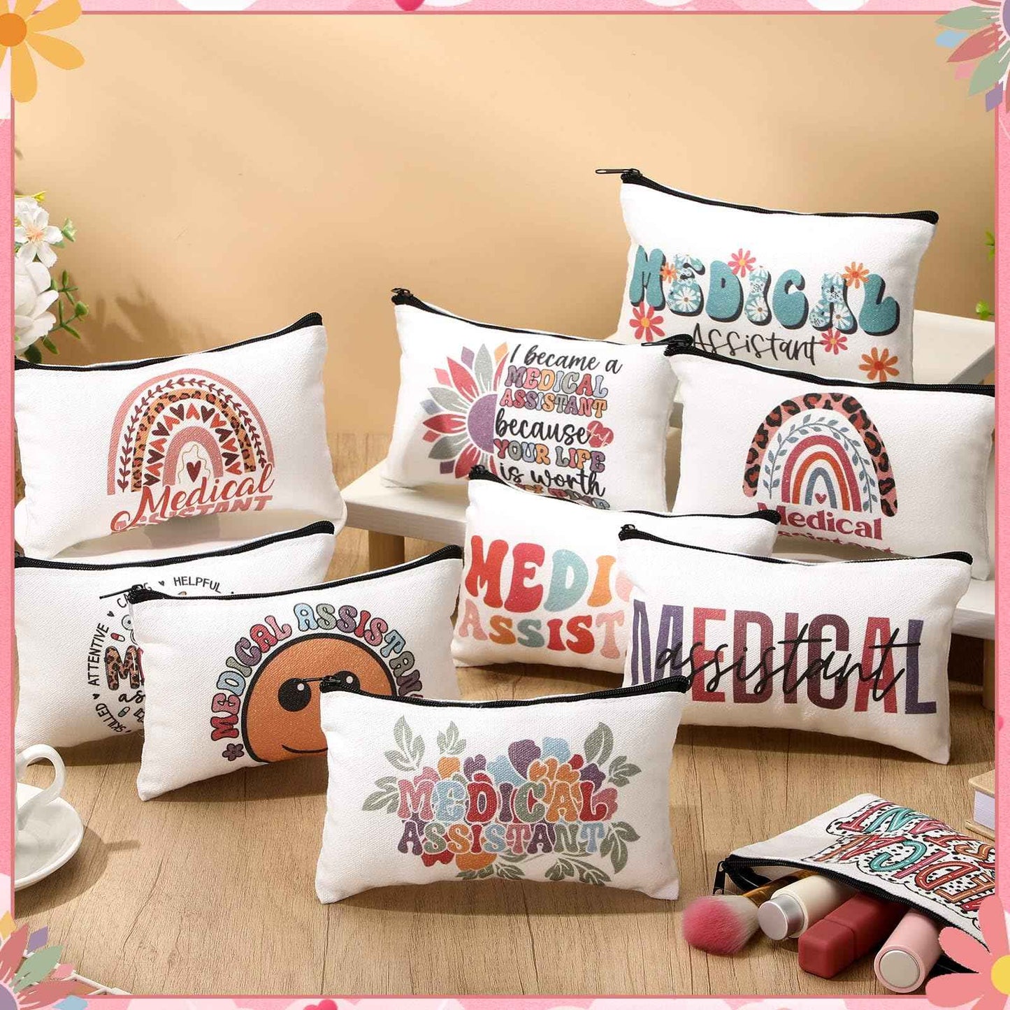 Kacctyen 10 Pcs Christmas Medical Assistants Recognition Gifts MA Cosmetic Canvas Pouch Bags MA Appreciation Gift for Medical Assistants Recognition Day