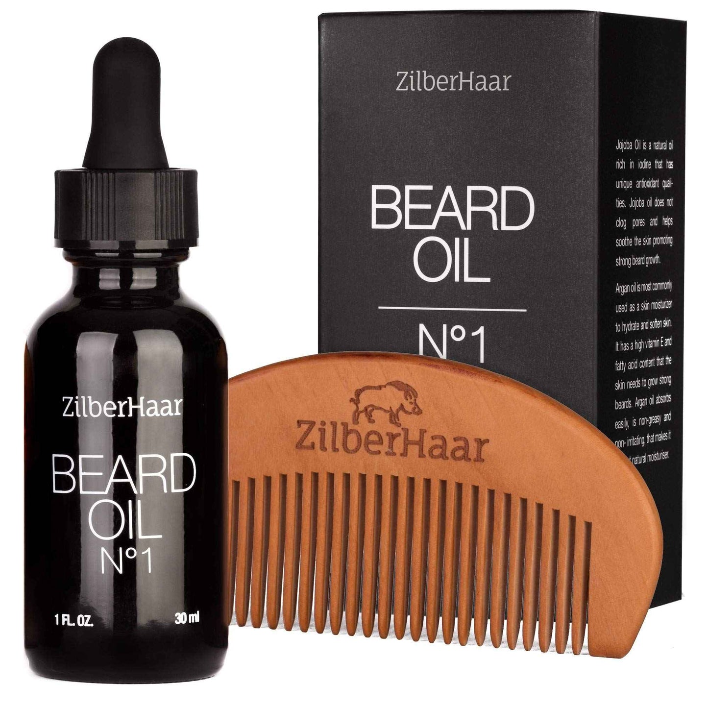 ZilberHaar Beard Care Travel Bundle, Beard Oil + Pocket Beard Brush with Soft Bristles Bundle