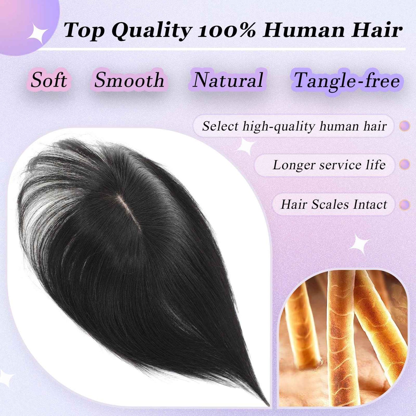 Hair Toppers for Women Real Human Hair, 360° 3D Cover Hair Topper Clip in Bangs 10 Inch Realistic Scalp Pieces for Women with Thinning Crown (Black, Wispy Bangs)