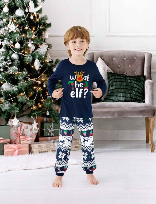 PATPAT Family Christmas Pajamas Matching Sets Funny “What the Elf” PJs Blue Holiday Sleepwear, Christmas Pajamas for Family with Baby, Kids, Adults, Couples including Socks