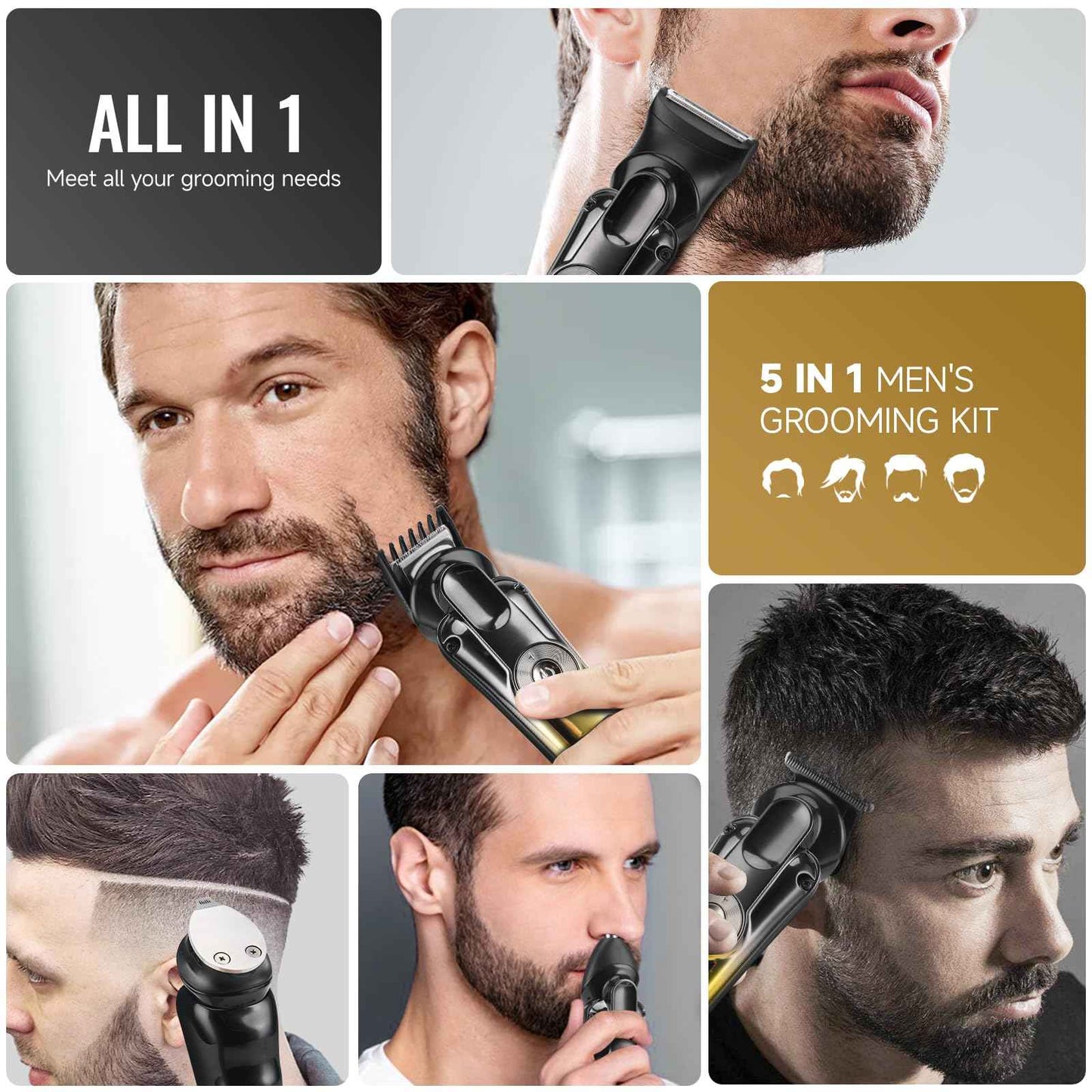 BEAUTYCARE Professional Beard Trimmer for Men - Hair Clippers Men's Grooming Kit,Waterproof Cordless Rechargeable Electric Shaver Zero Gapped Trimmer Fading & Nose Hair Trimmer, Grooming at Home