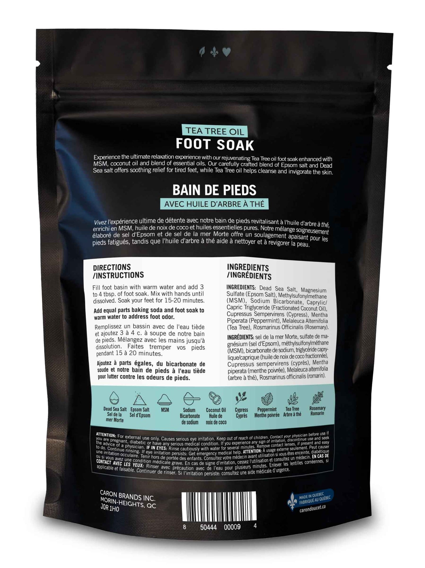 CARON & DOUCET Tea Tree Oil Foot Soak with Epsom Salt and Dead Sea Salt - Natural - Soothes Sore & Tired Feet, Helps Reduce Foot Odor Scent, Softens Calluses - 2lb