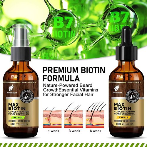 aokur 2 Pack Beard Growth Oil for Men – Vanilla & Unscented – High Strength Biotin Serum – Softens, Strengthens & Boosts Beard Growth – Gift Set for Father’s Day, Anniversaries & Christmas