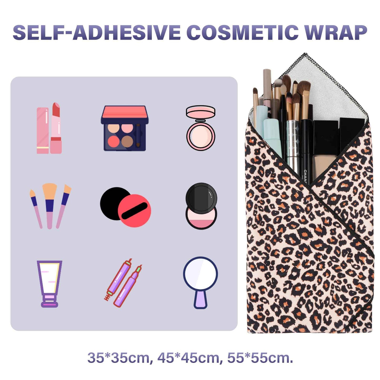 Walking Way Self-Adhesive Magic Cloth Makeup Bag, Portable Pocket Lazy Makeup Pouch, Camera Lens Wrap, Stylish Organizer for Beauty Essentials, Travel, Gifts & Daily Use(leopard, 13.78inch)