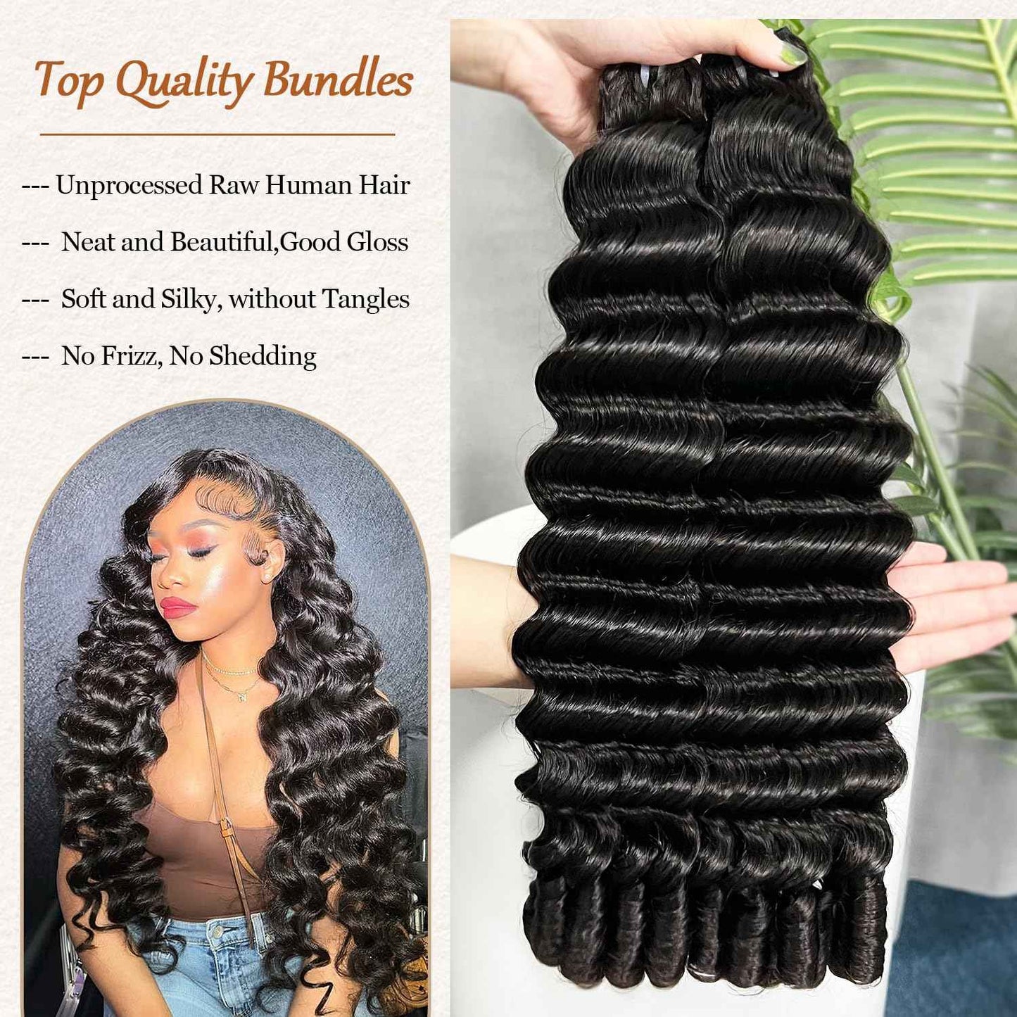 Lemoda Burmese Deep Wave Bundles Human Hair 16 Inch 100% Unprocessed Raw Human Hair Loose Deep Wave Bundles Extensions 15A Raw Burmese Curly Bundles Natural Color