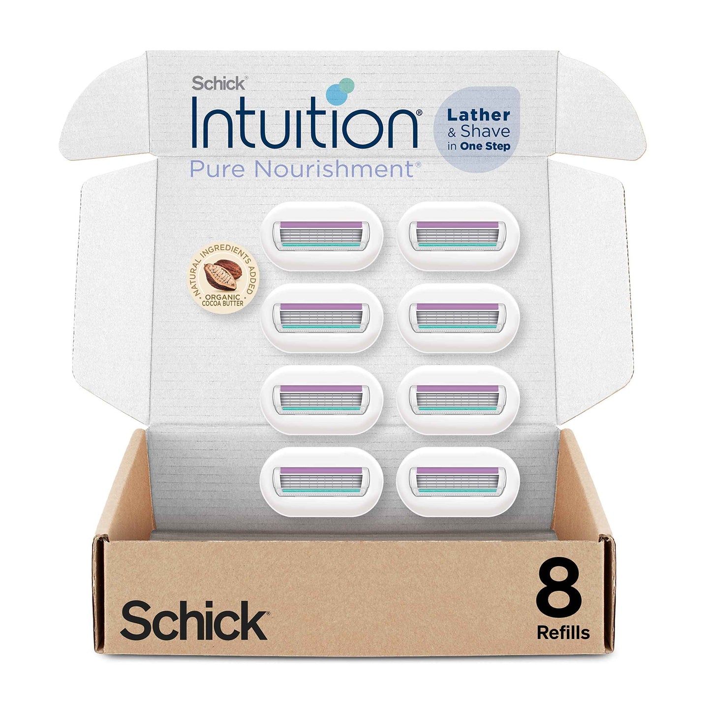 Schick Intuition Pure Nourishment Razor Refills, Sensitive Skin Razor with Aloe, 8 Count Refills & 1 Razor with 2 Refills