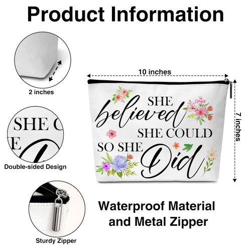 Beshoul Floral Cosmetic Bag, Inspirational Gifts for Women Friends, She Believed She Could So She Did Flower Makeup Bag, Tween Party Favors -A08