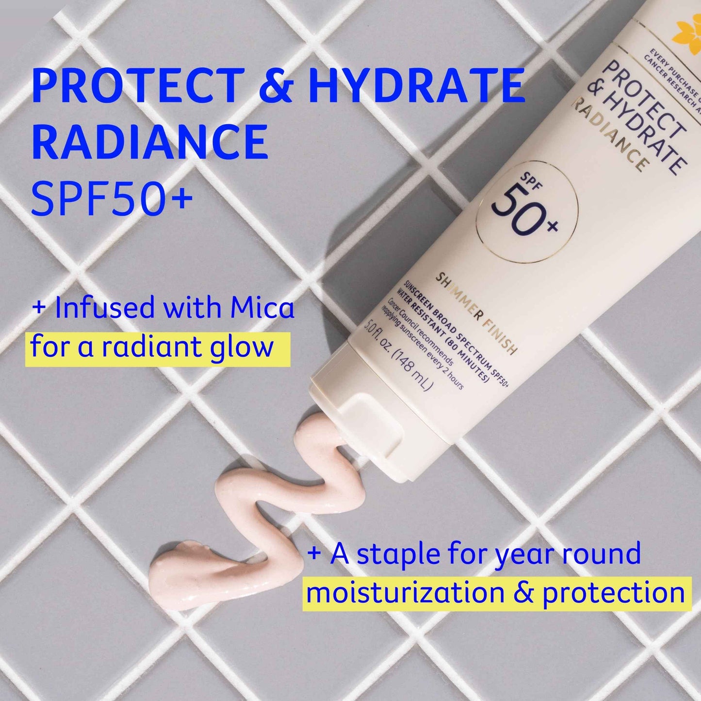 Cancer Council Protect & Hydrate Radiance Body Sunscreen SPF50+, Shimmer Finish Sun Care, Broad Spectrum UVA/UVB Sun Protection, Water Resistant, Paraben & Fragrance Free, Water Resistant, 5fl. oz.