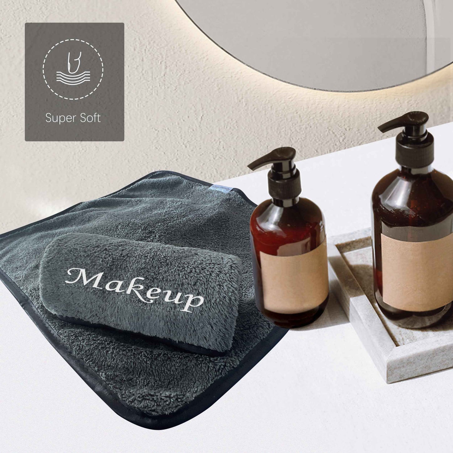 Cosy Family 10 Pack Makeup Remover Wash Cloths - Soft Microfiber Fingertip Facial Cleansing Cloths for Hand and Make Up, 12 x 12 in, Black Grey