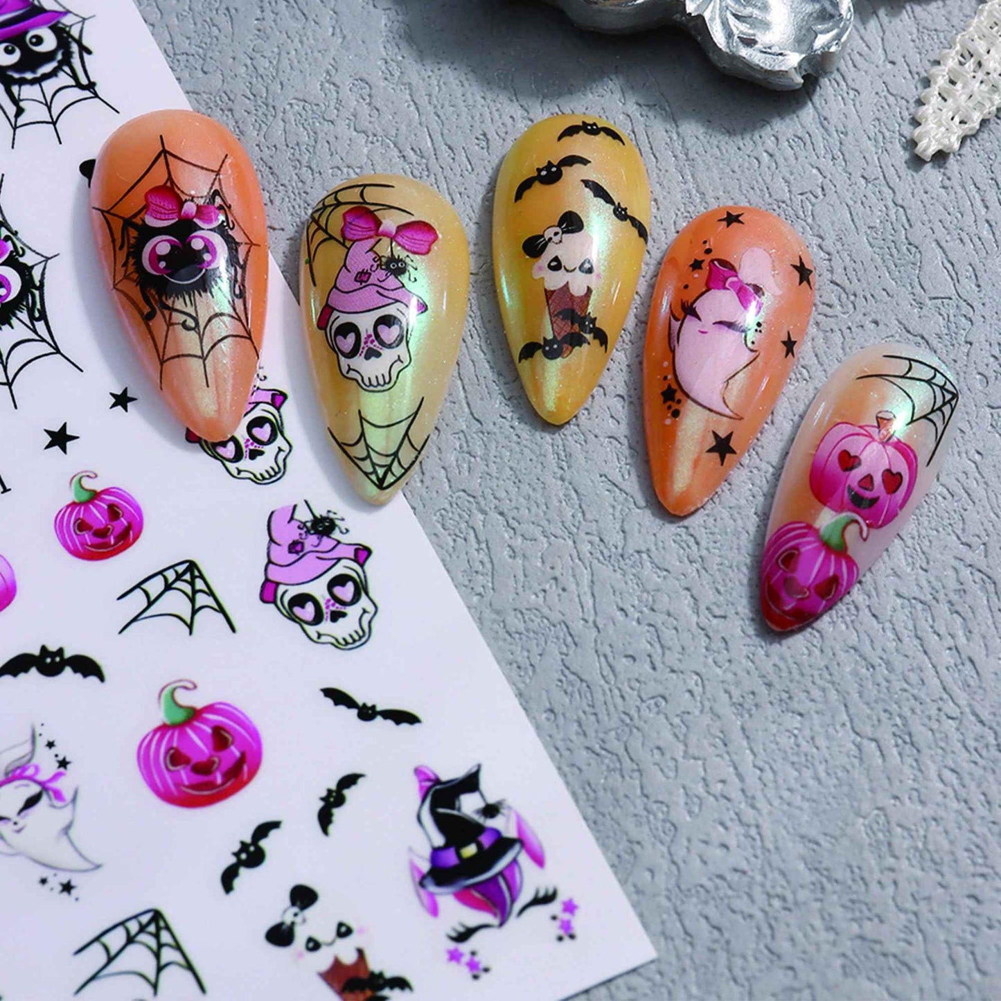 Halloween Nail Stickers for Nail Art, 3D Christmas Tree Nail Art Sticker, Fall Nail Stickers, Spooky Ghost, Spider Web, Cat, Pumpkin, Self Adhesive Nail Decals for DIY Women Thanks' Giving Day