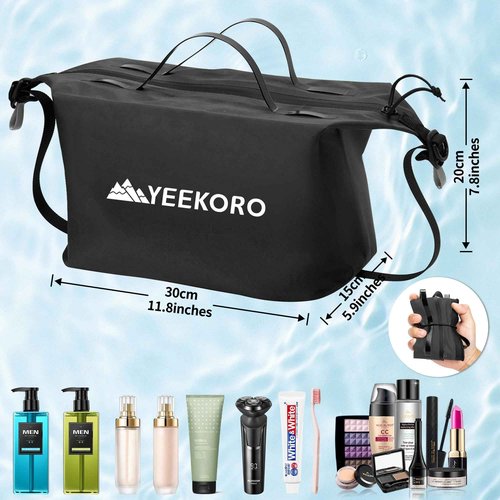 YEEKORO Waterproof Toiletry Bag for Travel, Zipper Styles, 40D Nylon Toiletry Organizer Bags with Shoulder Straps for Men Women, Travel Accessories(2 PACK,Black
