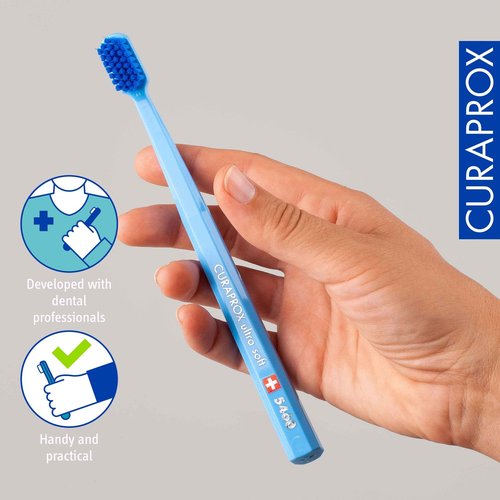 Curaprox CS 5460 Ultra-Soft Toothbrush – Adult Tooth and Gum Care | Super Soft Curen® Bristles for Gentle Cleaning | Light Blue, Single Pack