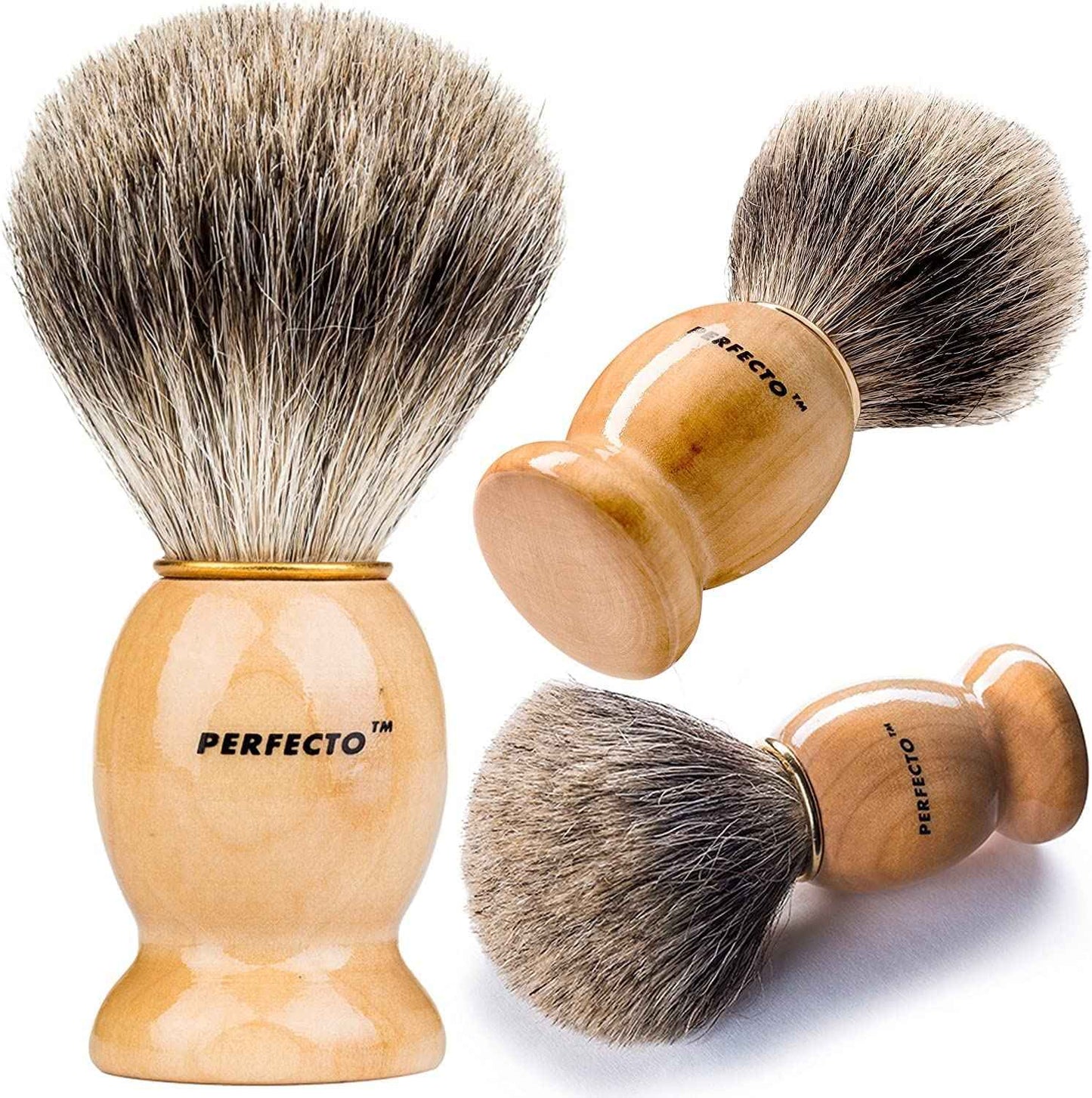 Perfecto Brown Shaver Brush + Chrome Stand Bundle