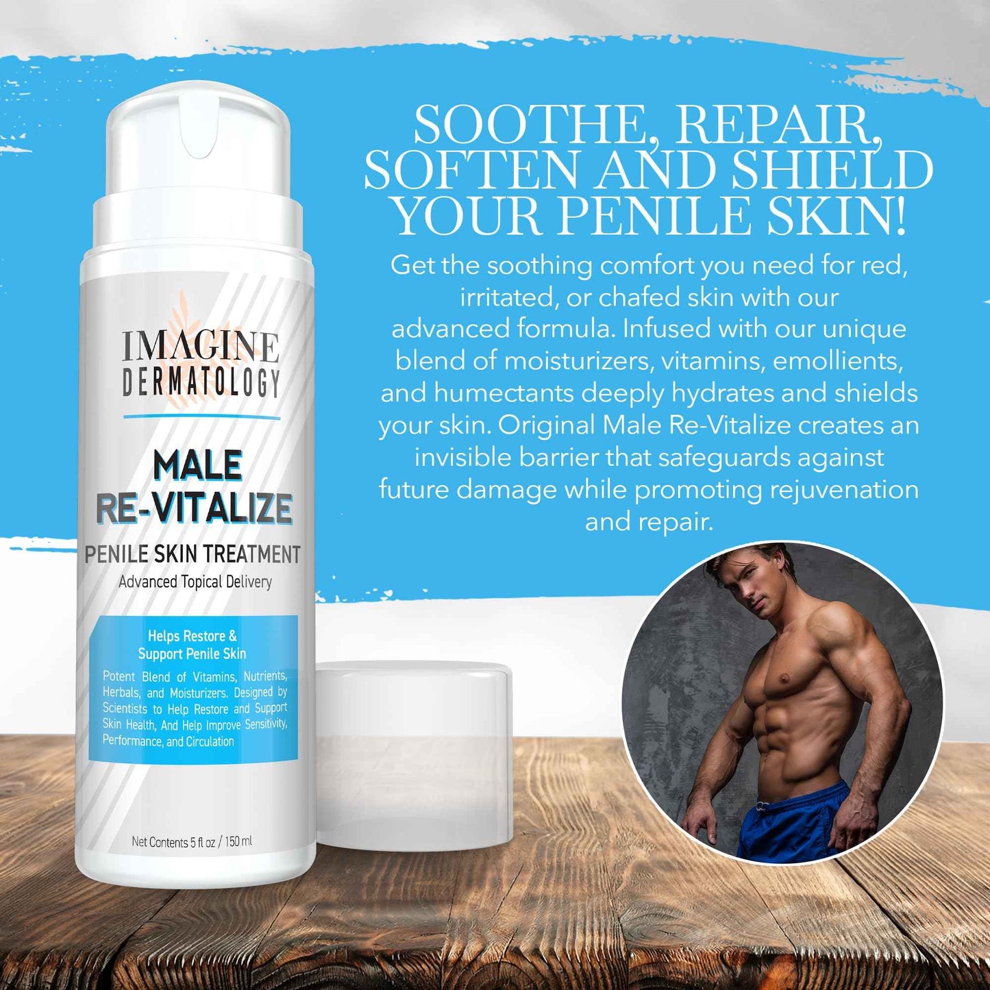 Imagine Dermatology Male Re-Vitalize Original Penile Health Cream for Men - Relieve, Restore and Support Skin - Moisturizer Penile Lotion - Large Value Size (5fl oz/150ml)