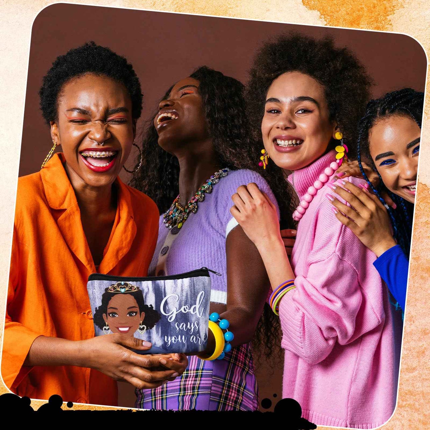 Kacctyen 20 Pcs Inspirational Gifts 10 Black African Women Makeup Bag 10 Mirrors Canvas Zipper Cosmetic Bags Travel Toiletry Pouch Bulk for Church Women Afro Housekeepers Teacher Coworker Employee