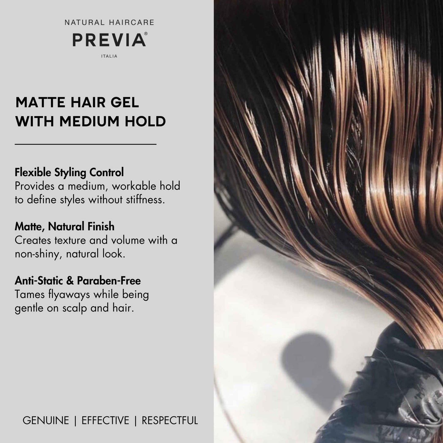 PREVIA Defining Hair Paste - Matte Hair Gel with Medium Hold for All Hair Types - Anti-Static, Flexible Hold Hair Styling Product with Natural Citrus Fragrance - Paraben-Free - 3.38 oz