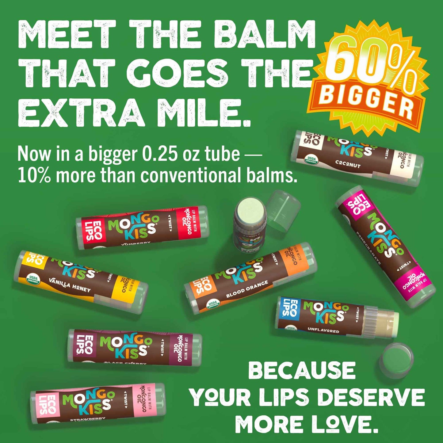 Eco Lips Mongo Kiss Organic Lip Balm 7 Pack - Blood Orange, Black Cherry, Pomegranate, Vanilla Honey, Peppermint, Strawberry Lavender, Yumberry | Mongongo Oil to Soothe & Moisturize Dry, Cracked Lips