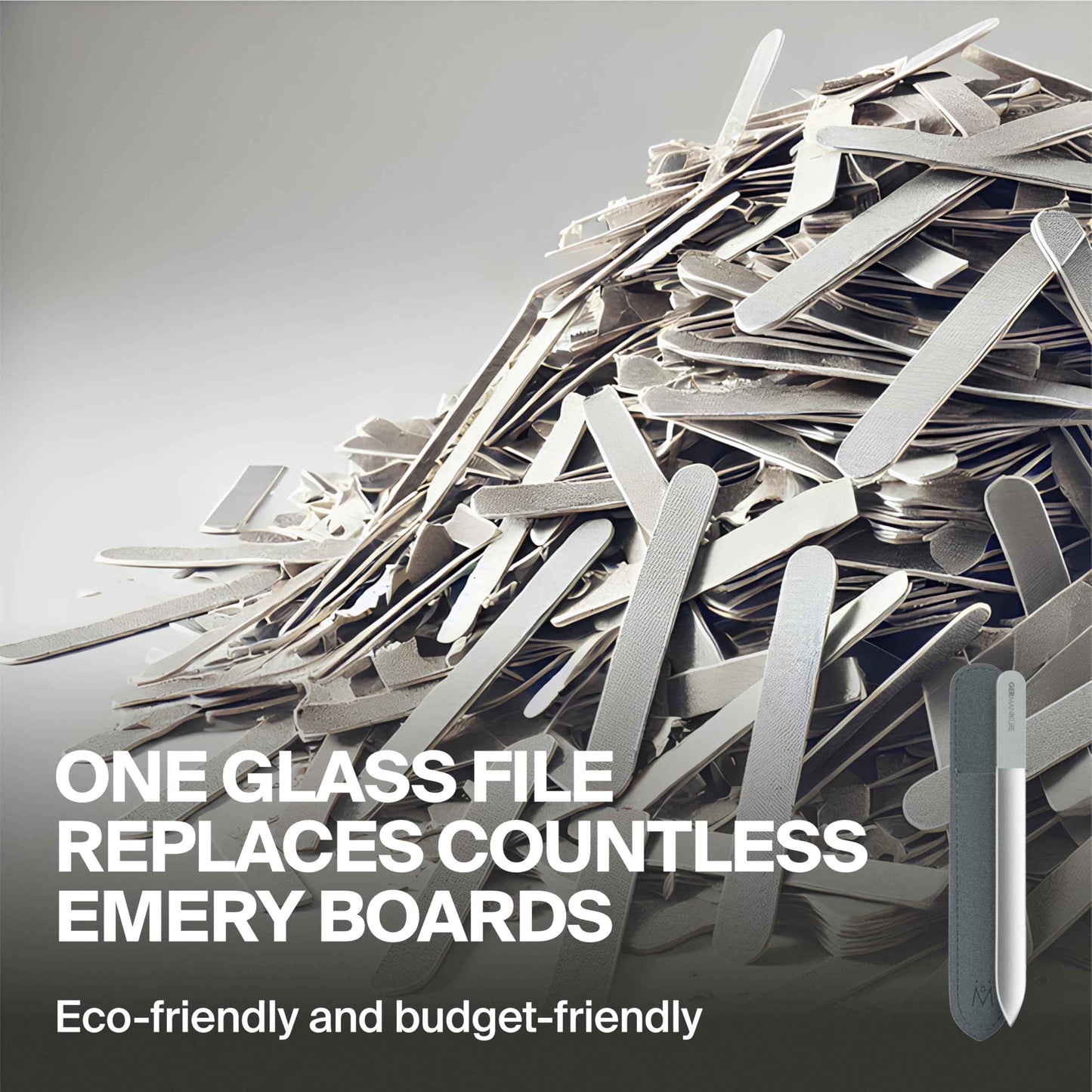 GERMANIKURE 2 Pc Gray Glass Nail File Set with Suede Sleeves - Fingernail File & Small Travel Nail File - Professional Manicure & Pedicure Kit for Natural Nails - Ethically Made in Czech Republic