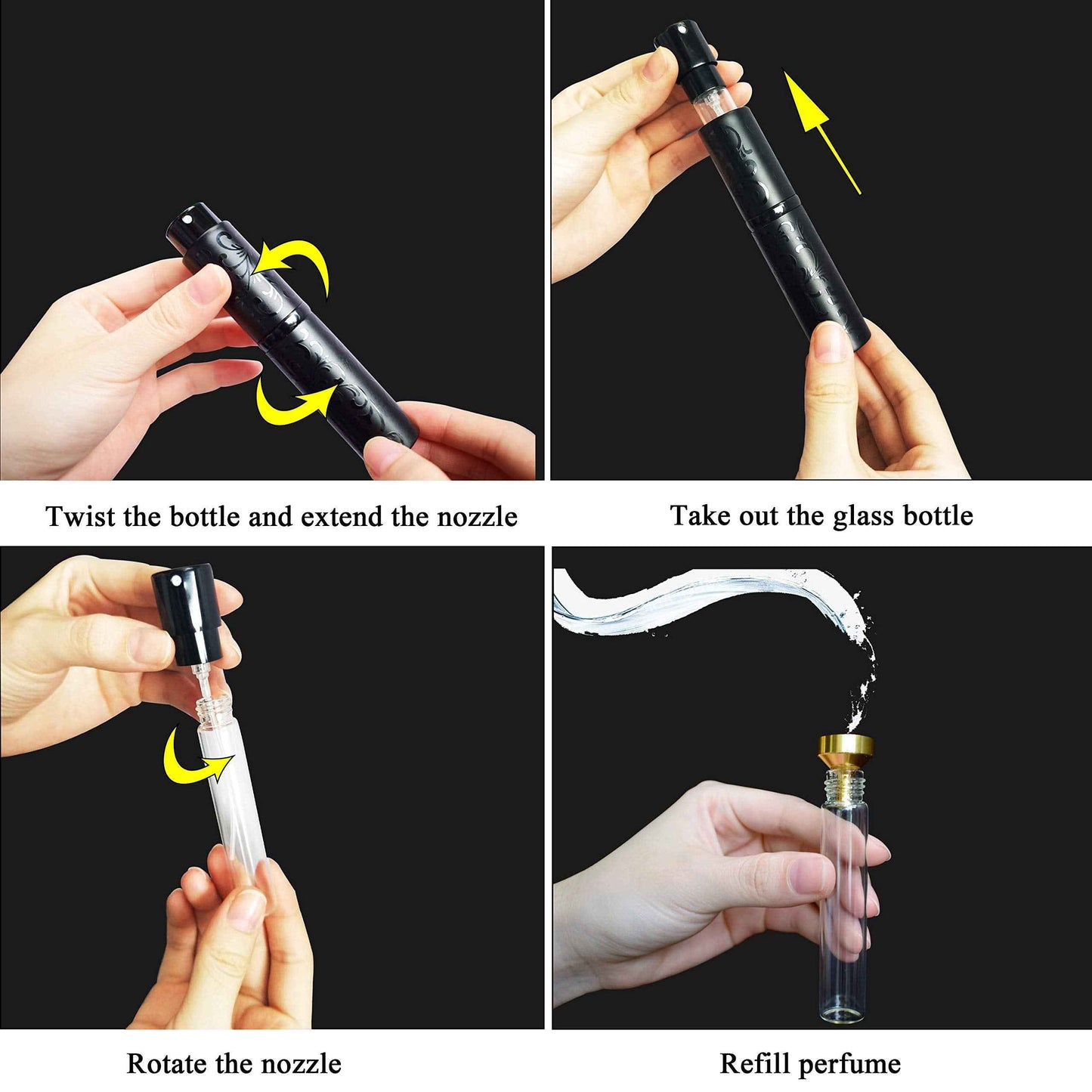 ZKSM 10ML Refillable Perfume Empty Spray Bottle Portable Mini Scent Aftershave Atomizer Bottle with Funnel Filler for Travel Purse(Black)