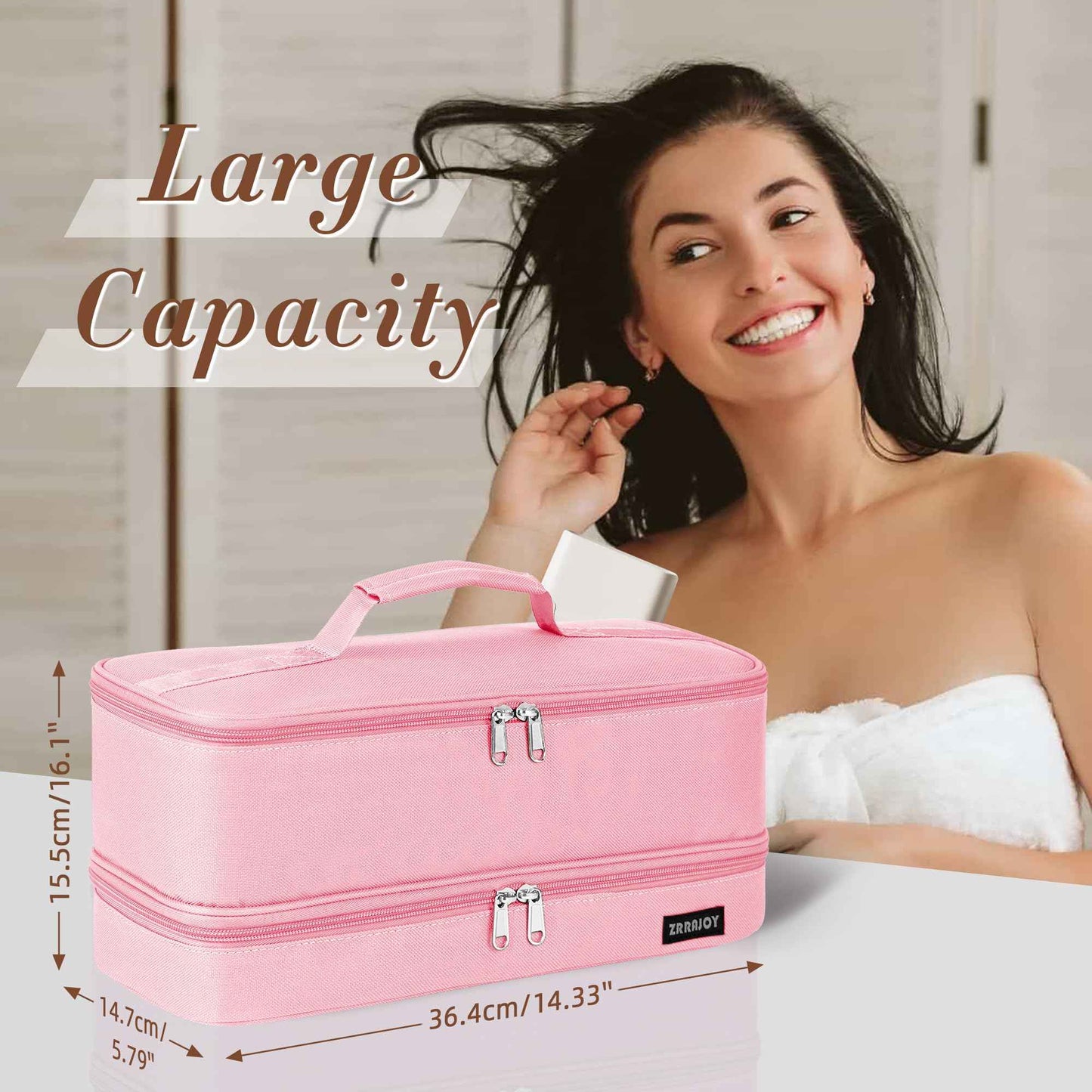 ZRRAJOY Double Layer Storage Case For Shark Flexstyle, Travel Carrying Case For Shark 430/440 Flexstyle, Organizer Bag For Shark Flexstyle/Dyson Airwrap Styler Attachments (Pink)