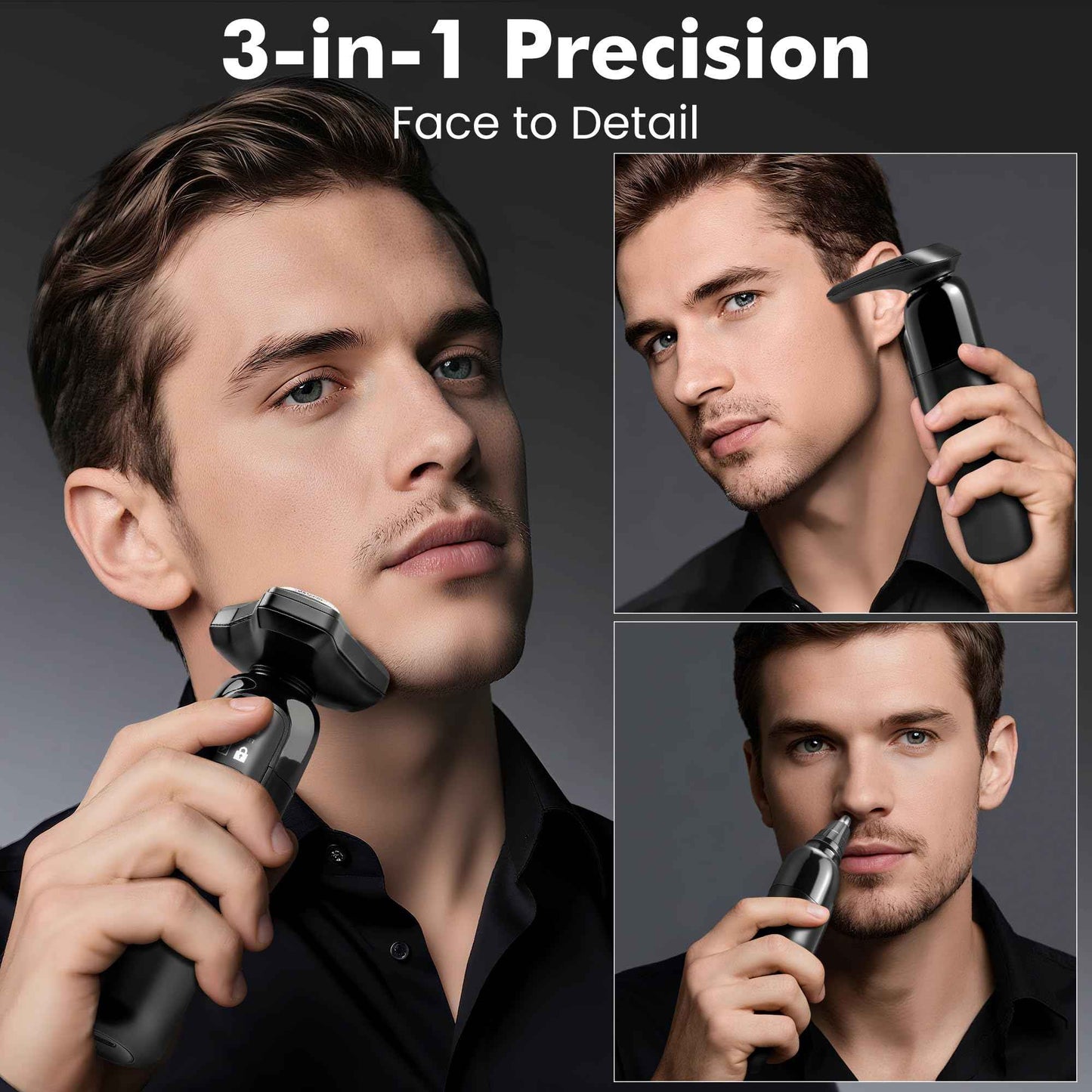 Electric Razor for Men Flynth 3-in-1 Cordless Shaver 3-Blade Rotary Shavers Wet/Dry for Beard Nose & Face, IPX7 Waterproof Fast Charge Travel Trimmer Grooming Set