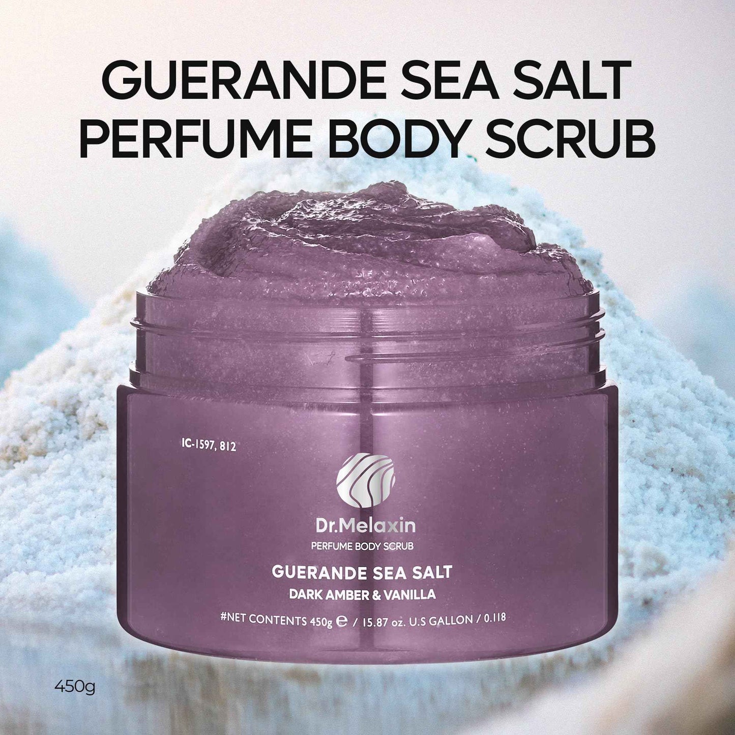 Dr.Melaxin Guerande Sea Salt Perfume Exfoliating Body Scrub for Smooth Skin Body, Amber & Vanilla Scent