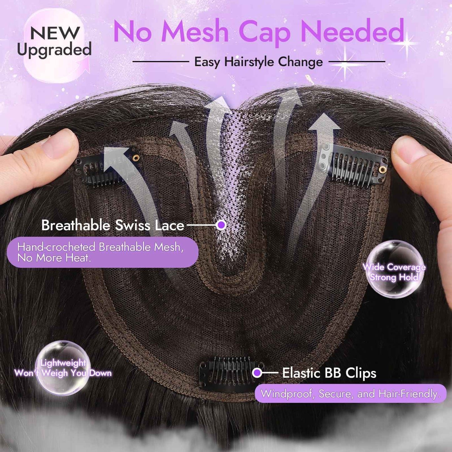 Eawwii Dark Brown Hair Toppers for Women with Thinning 3D 360° Cover Clip in Wispy Bangs Upgraded Adjustable Bandage 24 Inch Long Layered