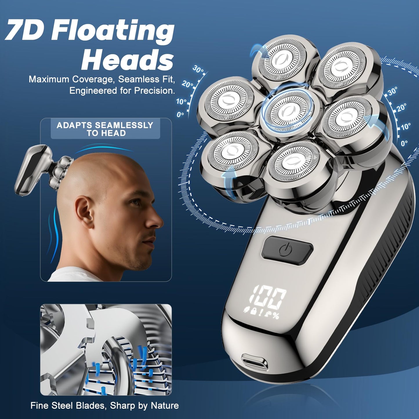 Head Shaver for Bald Men, Coklean 1400mAh Detachable Electric Shavers Rechargeable Rotary Shaver with LED Display & 8500RPM Motor IPX6 Waterproof Dry/Wet Electric Razor, Gift for Dad Husband