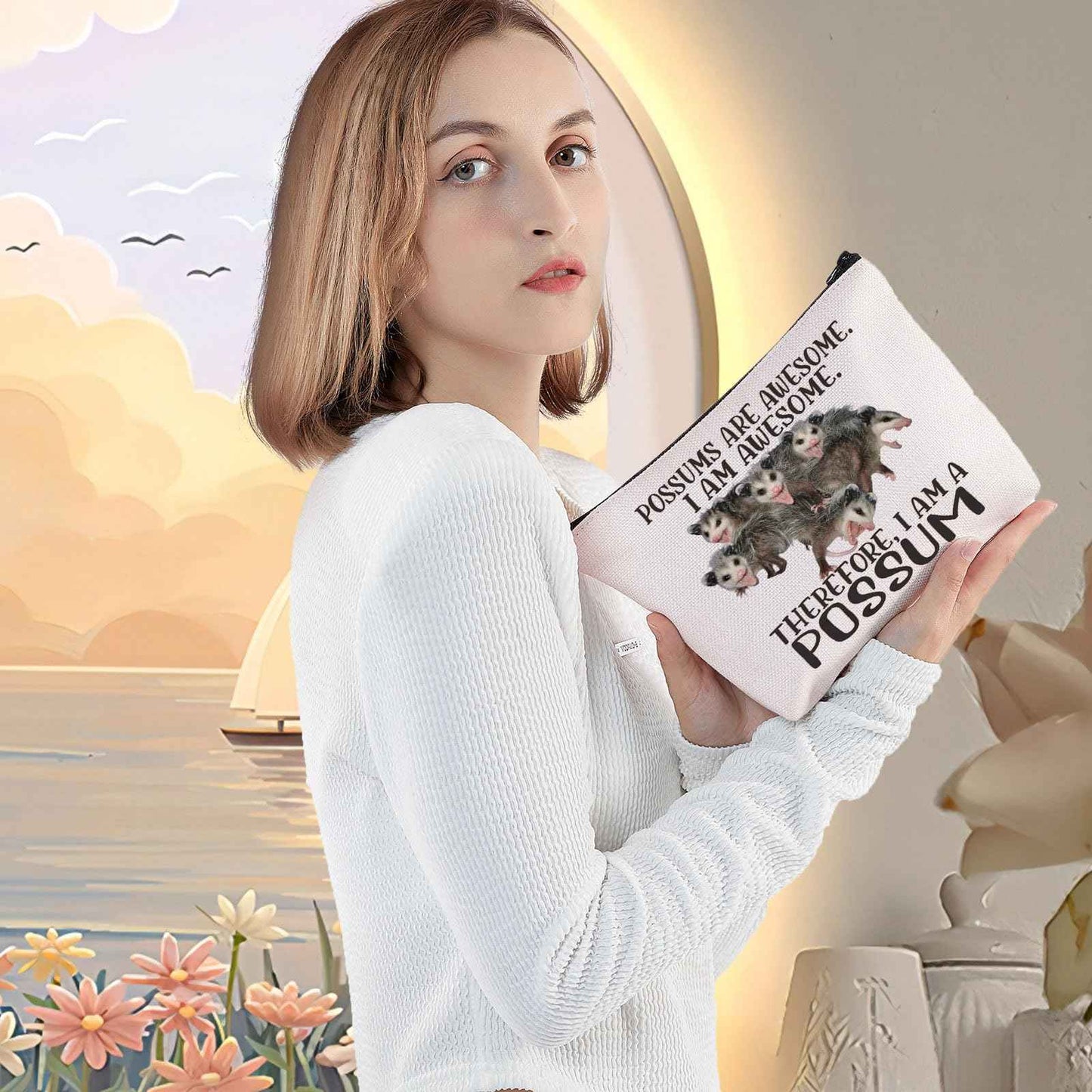 LEVLO Possum Cosmetic Makeup Bag Possum Lover Gift Possums Are Awesome Makeup Zipper Pouch Bag For Possum Fans (Possums Awesome)