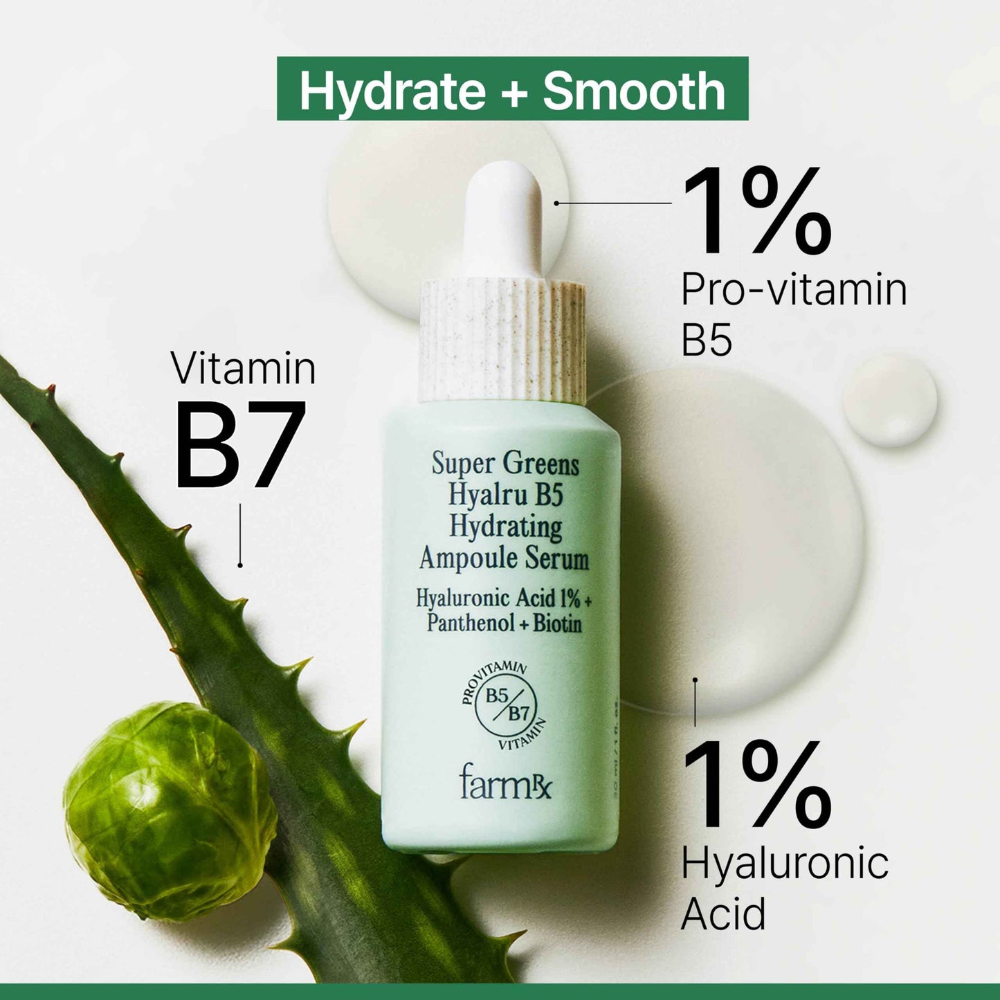 Farm Rx Super Greens Hyalru B5 Hydrating Ampoule Serum (latest version) - Korean Skin Care, Lightweight, All-Day Hydration. Hyaluronic Acid, Panthenol, Vegan (1fl oz)