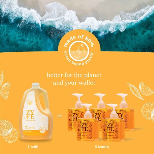 ZYFE Foaming Hand Soap Refills, Half Gallon Hand Soap Foam Refill with Essential Oil Fragrance in Recycled Bottle, Citrus Handwash Refil Biodegradable+