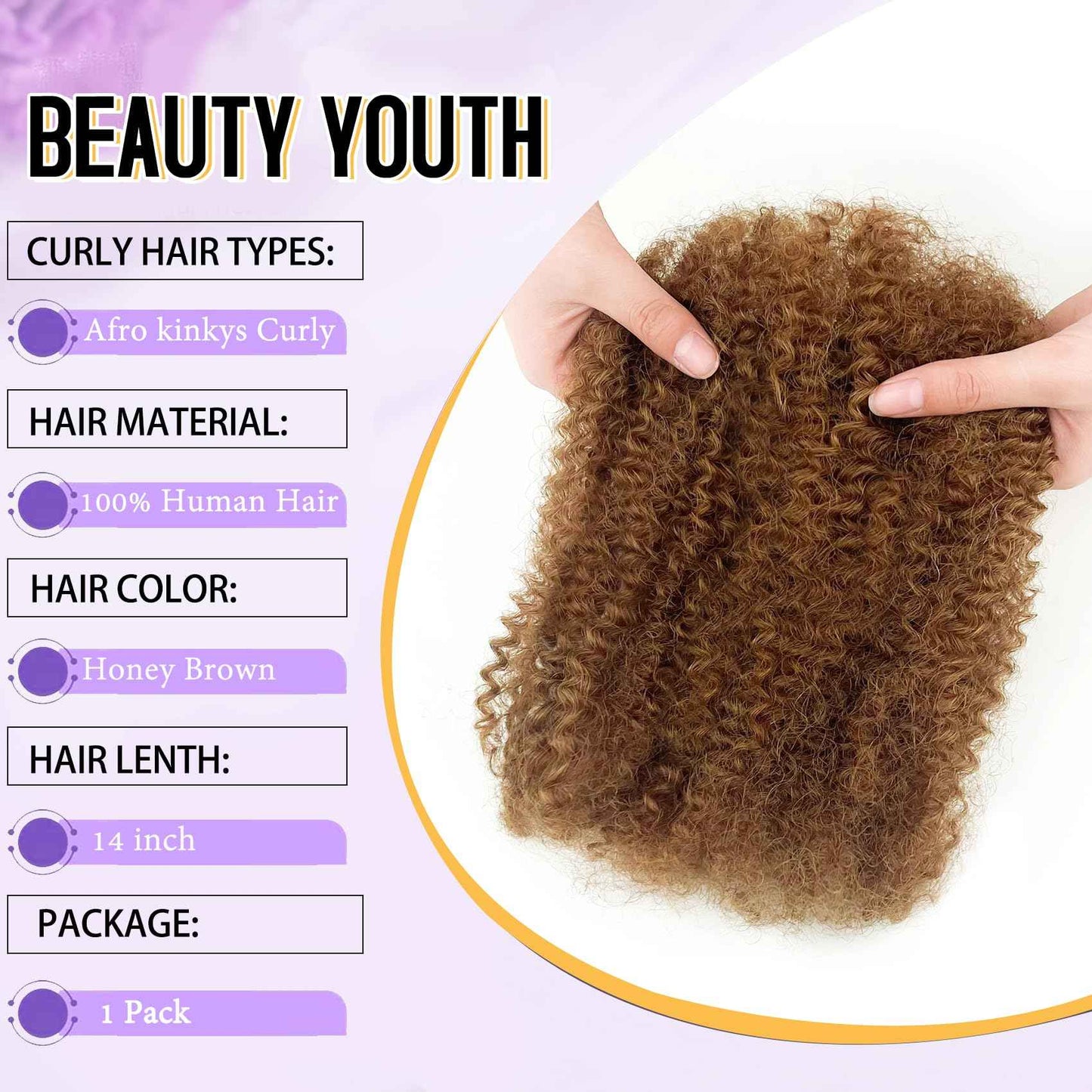 14 Inch Afro Kinky-Curly Human Hair Bulk for Twist Honey Brown Human Kinkyhair for Mini Twist,Dreadlocks Extensions