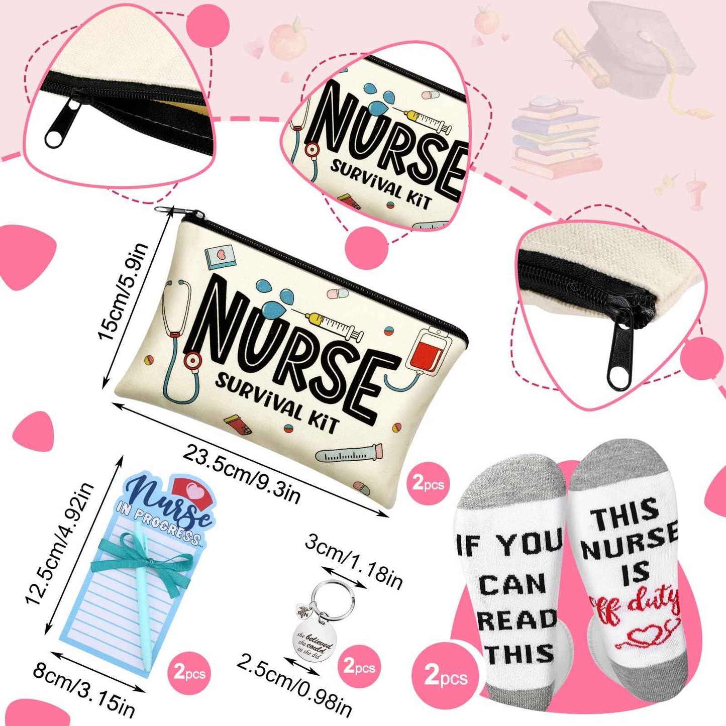 Jiuguva 36 Pcs Christmas Nurse Appreciation Gifts in Bulk 2025 Christmas Nurse Gifts Survival Kit Include Socks Makeup Cosmetic Bags Keychains Notepad for Medical Doctor Assistants Graduation Coworker