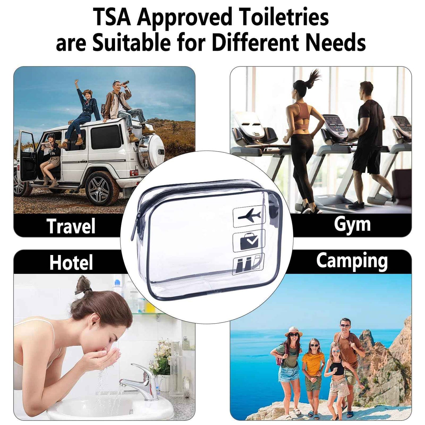 TREALDATE Clear Makeup Bags TSA Approved Toiletry Bag-6Pack,Clear TravelBags for Toiletries, Carry on Airport Airline Compliant Bag,Black