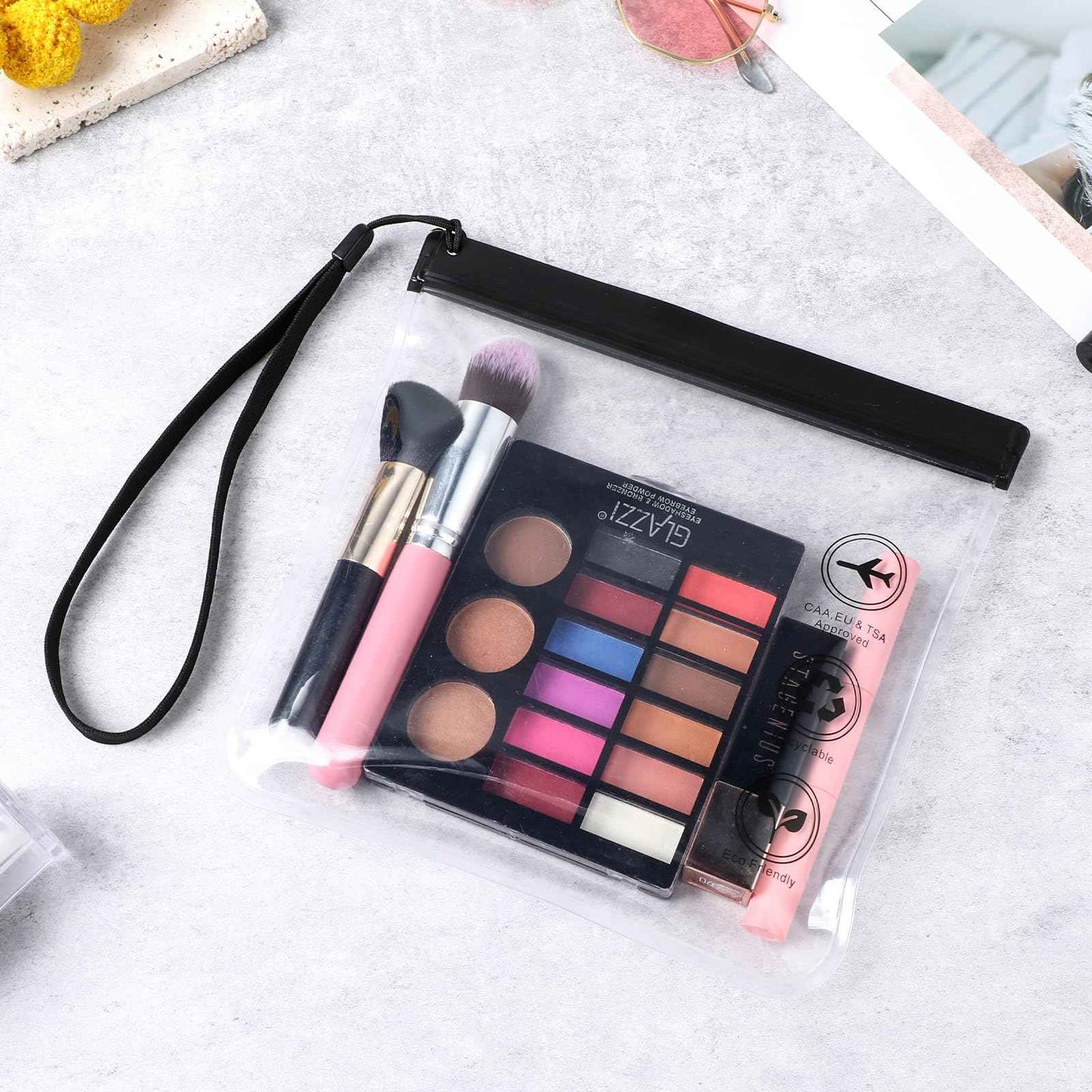 Amabro 2pcs Clear Travel Toiletry Bag - TSA Approved, Leak-Proof Airport Security Liquids Bags 20 x 20cm Toiletry Bag with Hanging Rope Portable Travel Accessories Holiday Essentials Makeup Bags