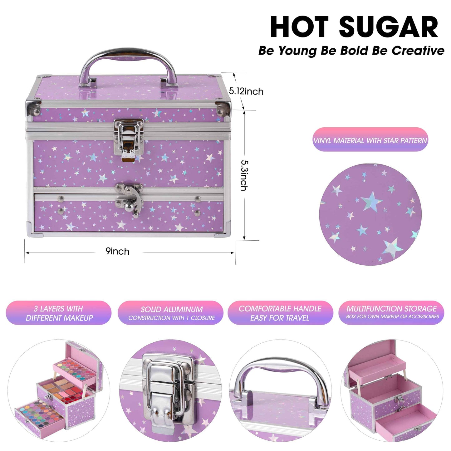 Hot Sugar Makeup Kit for Teens with Train Case, Portable Beginner Makeup Gift Set, Makeup Beauty Kit for Girls (Purple)