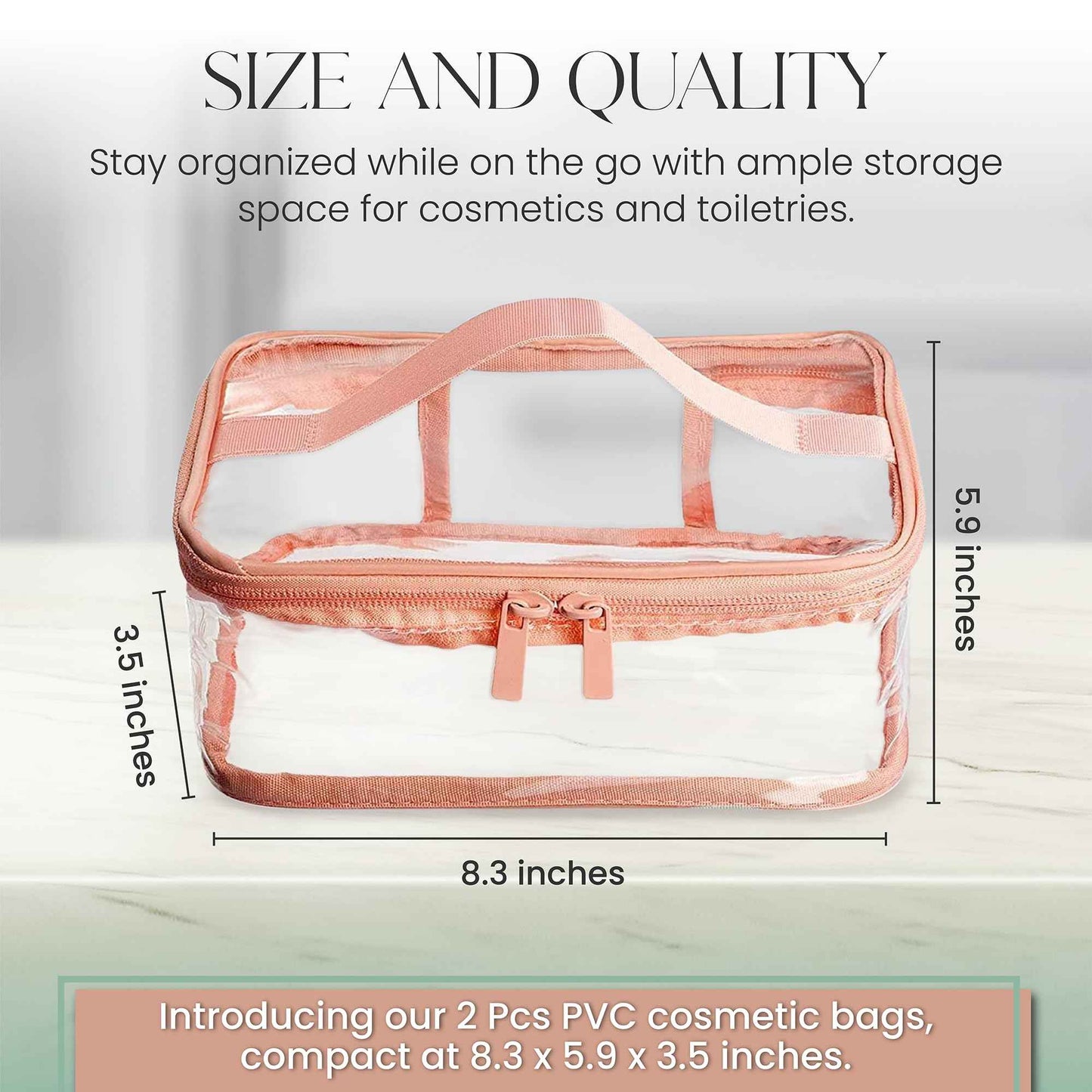 GottaHaveit Travel Toiletry Bag - Clear Makeup Bag for Cosmetics and Toiletries. See Thru Pouch, Waterproof with Zipper. Plastic (2 Pack)