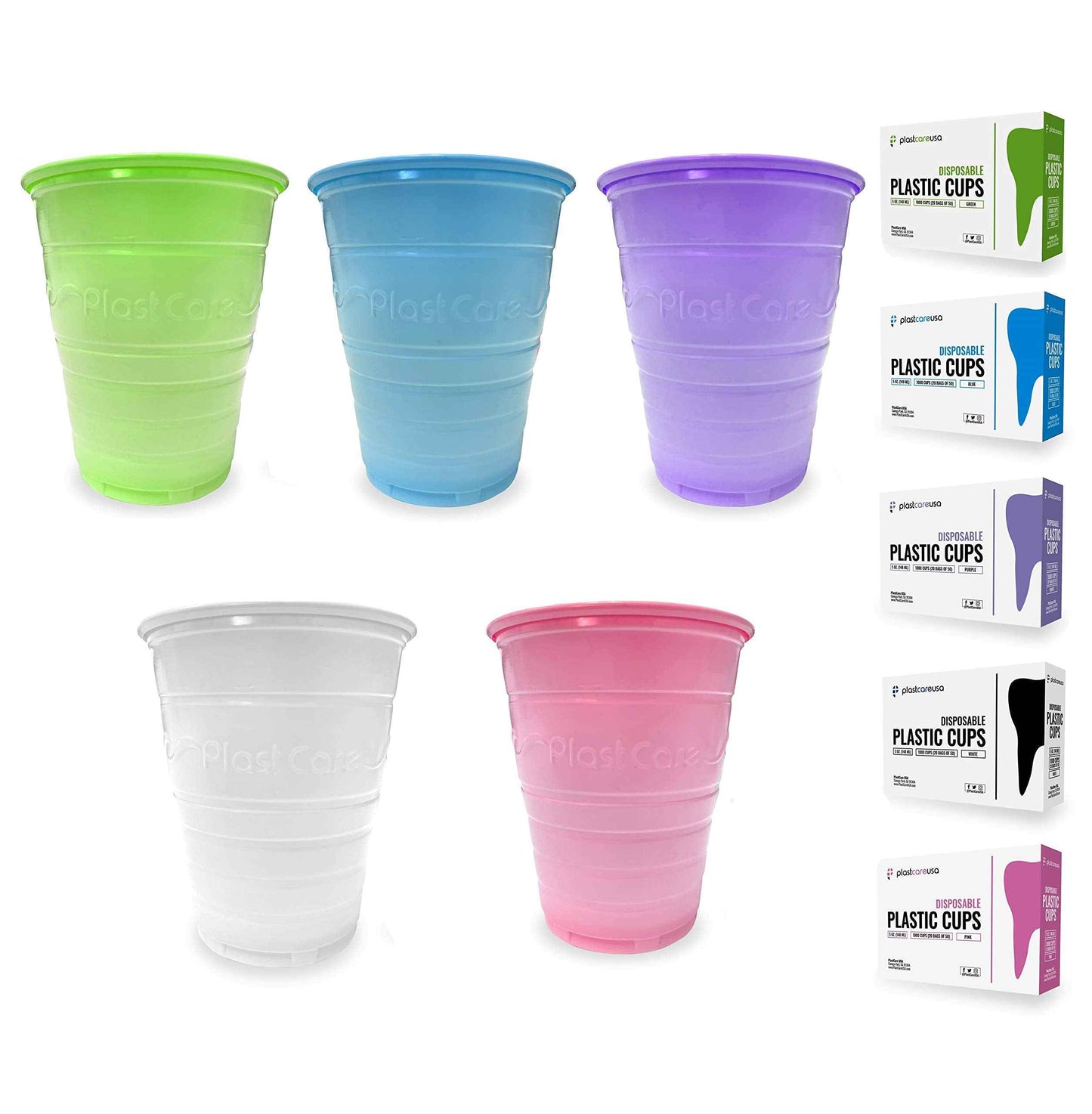 200 Disposable 5 Ounce Plastic Cups for Drinking, Rinse Mouthwash for Dental, Ribbed Design (Pink)