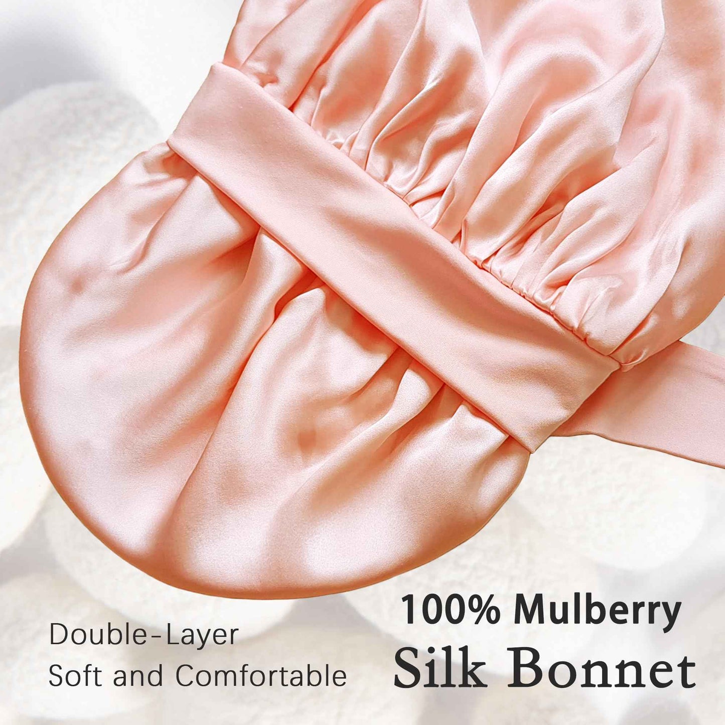 100% Mulberry Silk Bonnet for Sleeping Women, Real Silk Bonnet with Tie Band, Large Sleep Bonnets for Women, Double-Layer Sleep Cap for Braids Curly Hair