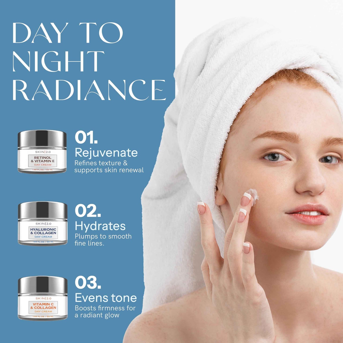 Skin 2.0 Moisturizer Creams Value Set - Dermatologist Tested, Hydrating - Anti-Aging, Clean Beauty, Natural Ingredients, Cruelty-Free Korean Skin Care for All Skin Types (3-Pack)