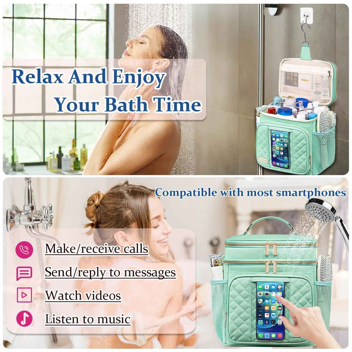 Romenrita Large Toiletry Bag for Women Men,Waterproof Portable Shower Caddy for College Dorm,Bathroom Bag, Quick Dry Shower Bag Hanging Toiletry Bags for For Full Sized Toiletries And Cosmetics