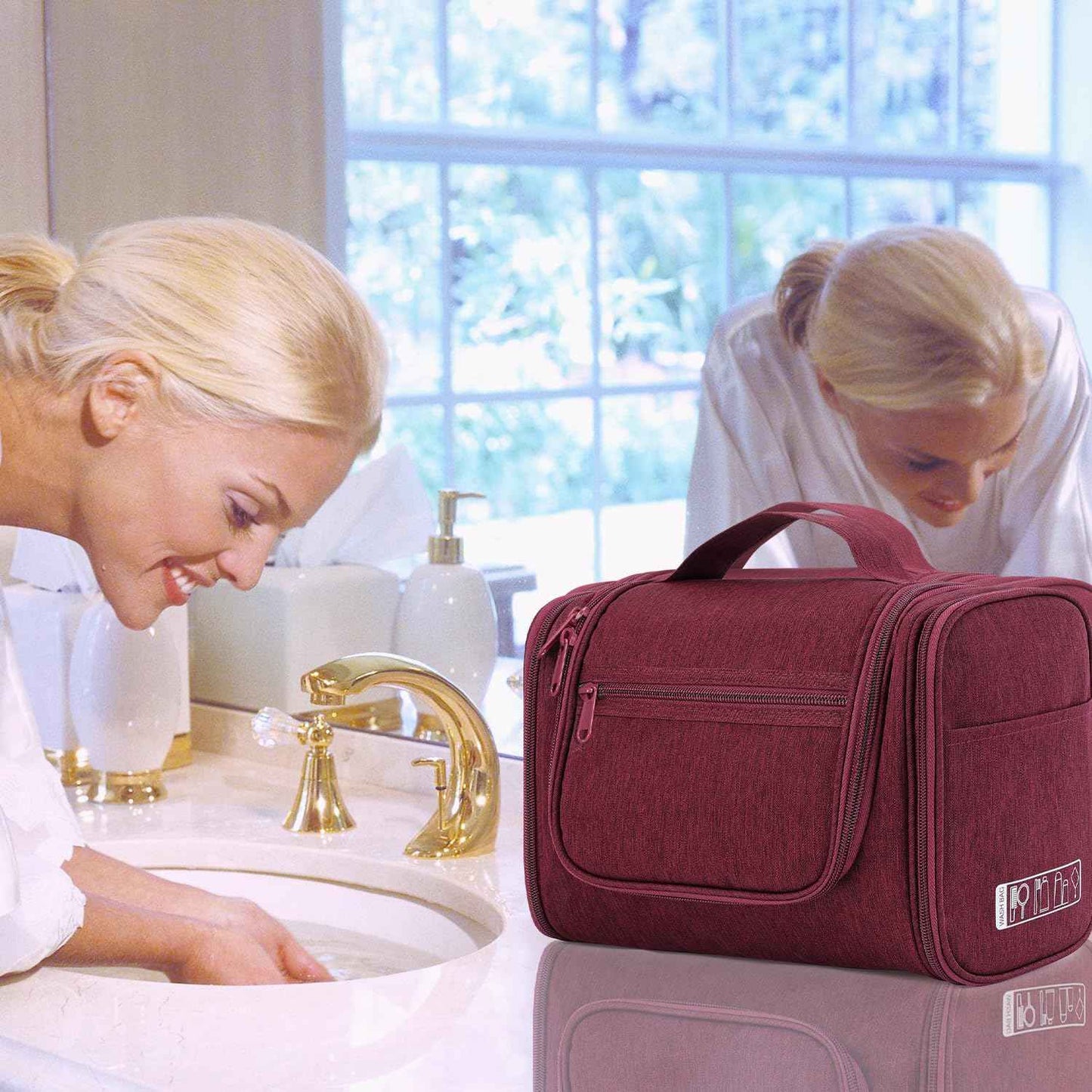 WANDF Large Hanging Toiletry Bag Travel Cosmetic Makeup Organizer Water-Resistant Shower Bathroom Bag for Women and Men (Red)