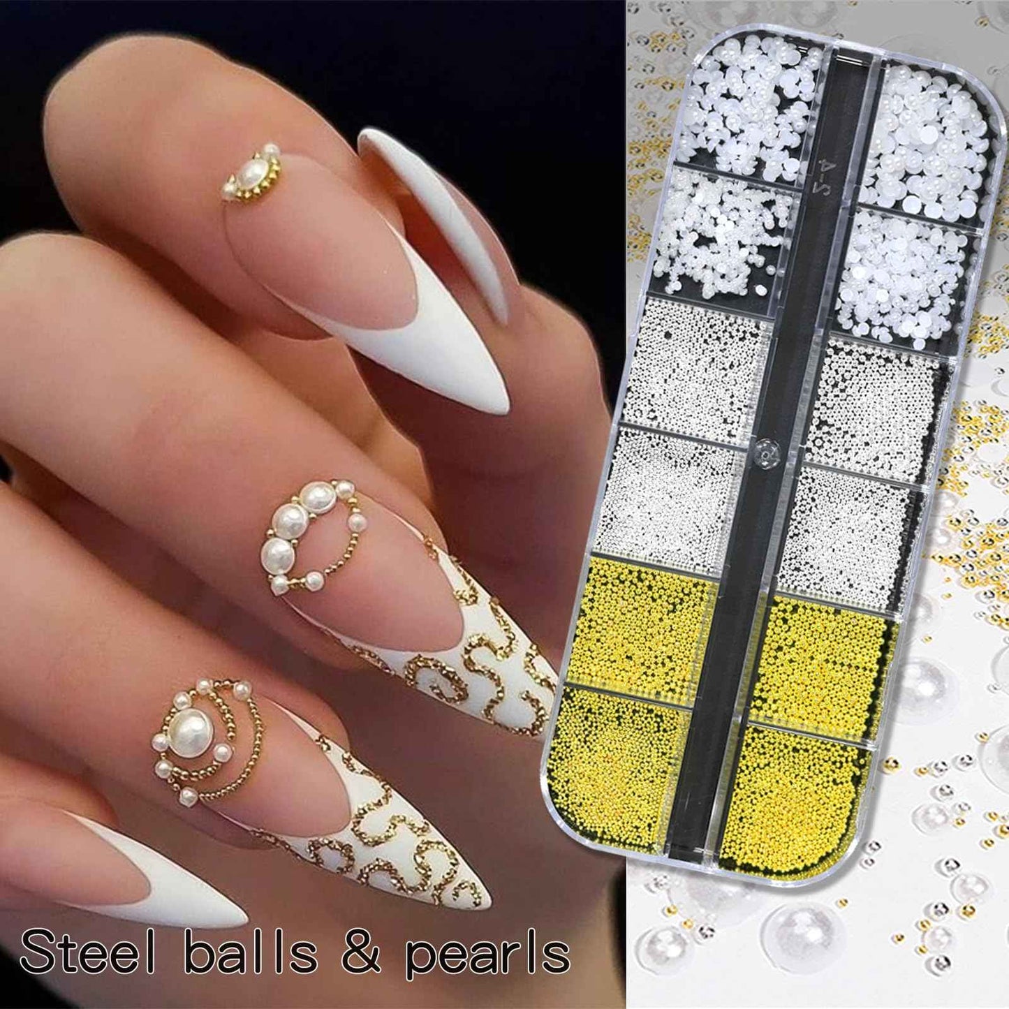 HNUIX Nail Charms - Nail Rhinestones Kit with 6 Boxes of Nail Gems, 3D Charms for Nails, Colorful Clear Flatback Gems, Pearls,Butterfly, Bow, Flowers, Caviar Beads, Multi Shape Crystals for Craft