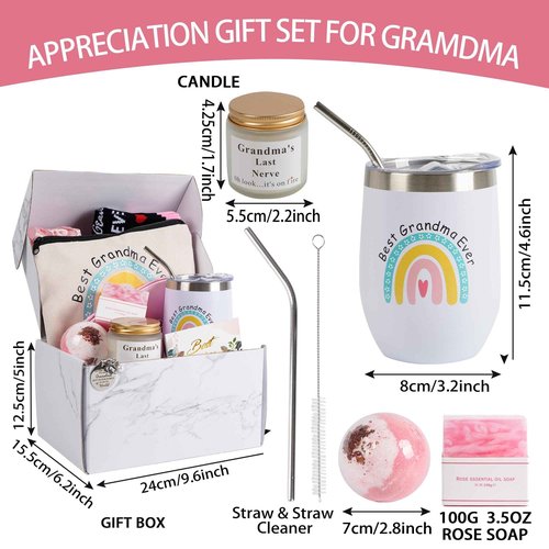12 Pieces Grandma Gifts Box,Christmas Gifts for Grandma from Granddaughter Grandson,Nana Gift Basket Grandma Birthday Gift for Gigi Grandmother
