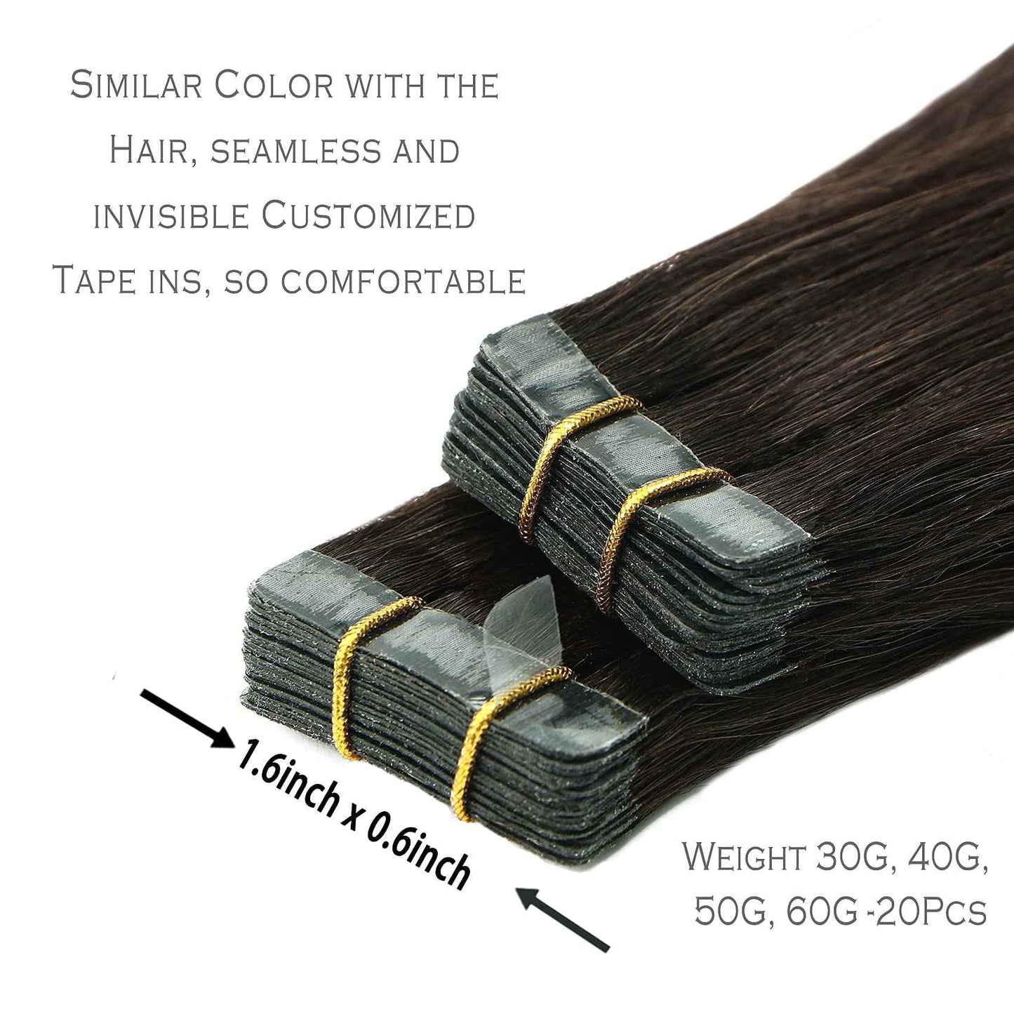 Purfasion Tape in Hair Extensions Remy Human Hair Dark Brown Invisible Skin Wef 22inch 60g 20 Pieces Staight Tape ins for Fashion Women