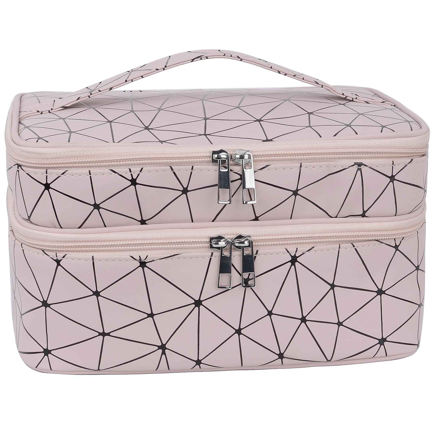 MKPCW makeup bag large Double-layer cosmetic bag with brush bag and divider (Pink+ three dividers)