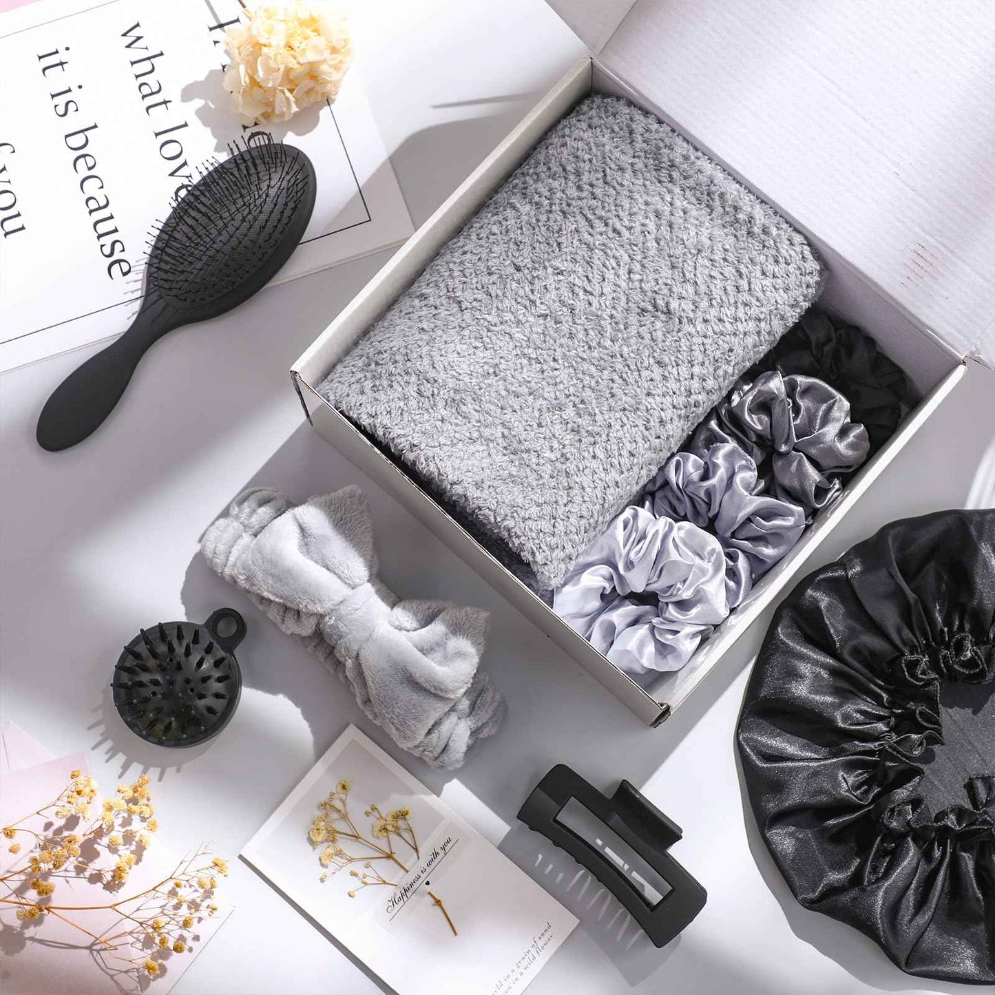 Sawysine 12 Pcs Gift Basket for Women Black Hair Care Accessories Set Spa Kit for Women's Birthday Christmas Mother's Day Gift Stuff