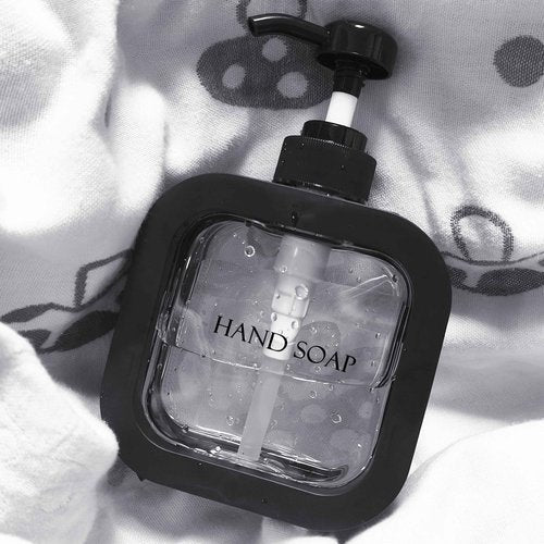 3pcs Hand Soap Dispenser Bathroom, Modern Dish Soap Dispenser for Kitchen Sink, 10oz Plastic Black Soap Dispenser with Pump and Labels