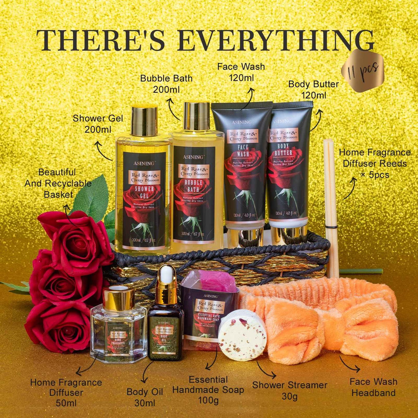 Birthday Gifts for Women, Spa Gift Baskets for Women, 14 Pcs Cherry Blossom & Rose Fragrance Spa Gifts for Mothers Day Gifts, Birthday Gifts for Wife, Self Care Kit