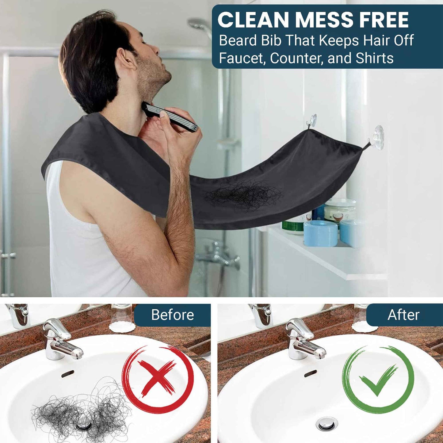 TUTUWET Beard Shaving Bib Apron Mens Beard Hair Catcher for Shaving and Trimming, Non-Stick Beard Shave Cape, Grooming Accessories Tools & Gifts for Husband or Dad (Black)